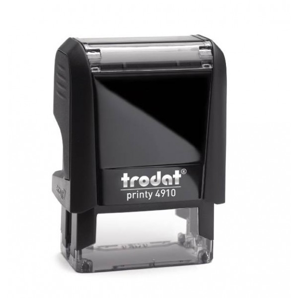 Timbro Trodat Printy 4910 mm. 26X9, completo di gomma personalizzata e cartuccia inchiostro nero