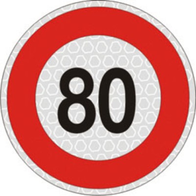 Segnale velocità 80 km/h per veicoli omologato, adesivo catarifrangente classe 2 diametro cm. 20