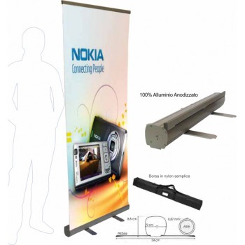 Roll-up premium 100x200 con avvolgitore automatico e chiusure laterali in alluminio anodizzato.