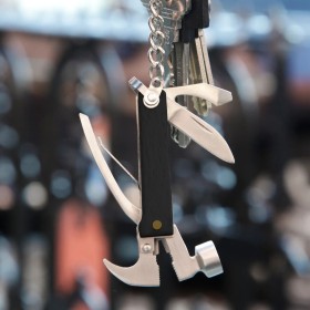 Multi tool Mini martello, corpo in legno nero con portachiavi