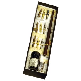 Set scrittura 9 pennini, con inchiostro stilografico e portapenna