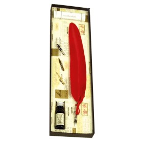 Set scrittura piuma d'oca naturale made in Italy, inchiostro, 4 pennini e pergamena