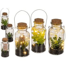 Pianta decorativa in bottiglia di vetro da appendere, con LED (pile incluse) misura circa cm. 8x17