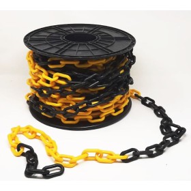 Catena in plastica grossa, diametro dell'anello mm 8, misura mm 29x49, colore gialla/nera