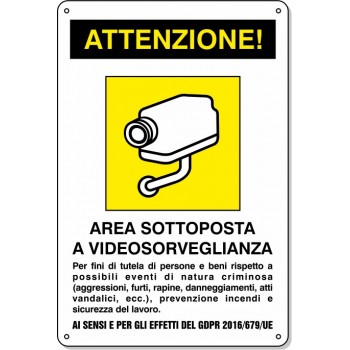 Cartello Pvc "Area Videosorvegliata" - 20x30 - 1 Cartello
