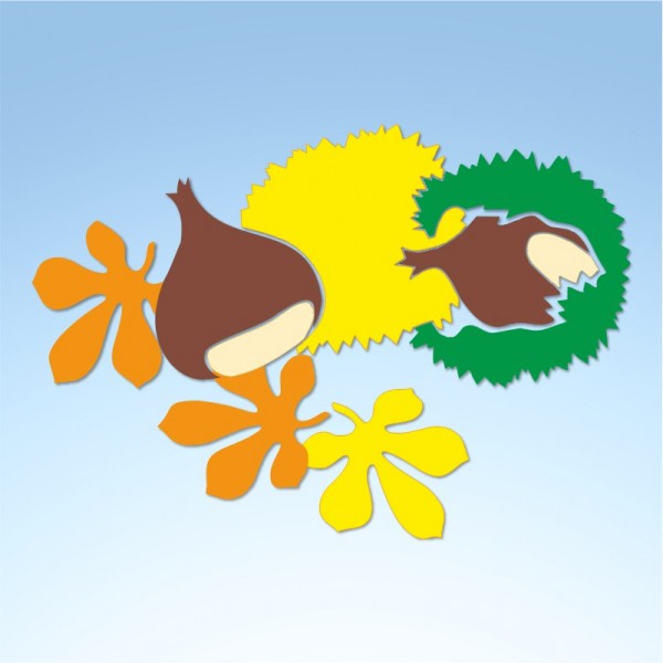 Vetrofania autunno castagne, ricci e foglie, misura circa cm. 60x40