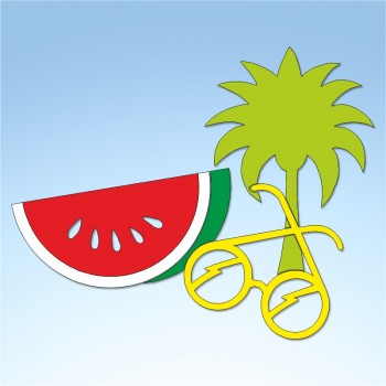 Vetrofania estate palma, cocomero e occhiali, misura circa cm. 90x70