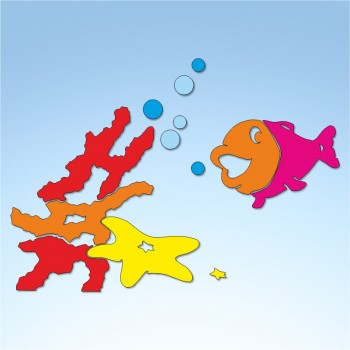 Vetrofania estate pesce e corallo, misura circa cm. 100x80