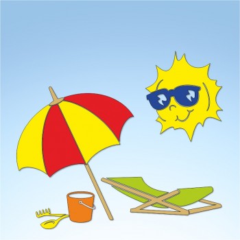 Vetrofania estate spiaggia e ombrellone, misura circa cm. 80x65