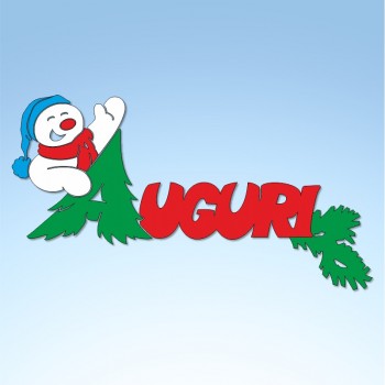 Vetrofania auguri tipo albero con pupazzo, misura circa cm. 110x50