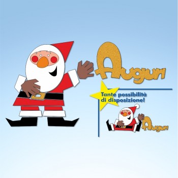 Vetrofania babbo natale componibile e auguri, misura circa cm. 90x60
