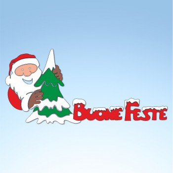Vetrofania Babbo Natale con Albero, misura circa cm. 150x65