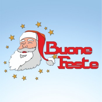 Vetrofania Babbo Natale con buone feste, misura circa cm. 95x65