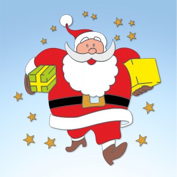 Vetrofania babbo natale con pacchi, misura circa cm. 70x70
