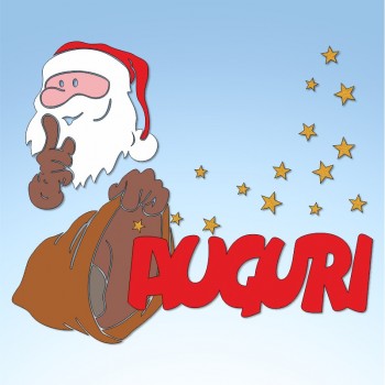 Vetrofania babbo natale con sacco e auguri, misura circa cm. 75x70