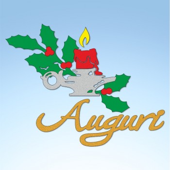 Vetrofania bugia con agrifoglio e auguri, misura circa cm. 90x55