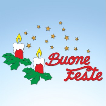 Vetrofania candele agrifoglio e buone feste, misura circa cm. 90x55