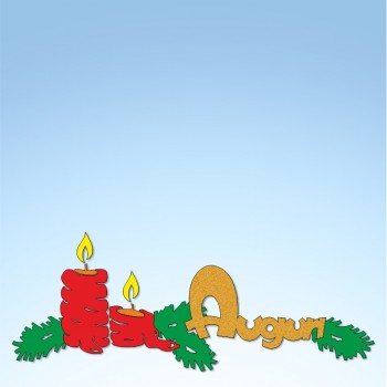 Vetrofania candele con rami e auguri, misura circa cm. 100x40