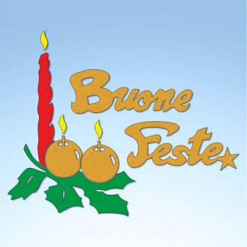 Vetrofania candele tortiglione con buone feste, misura circa cm. 85x60