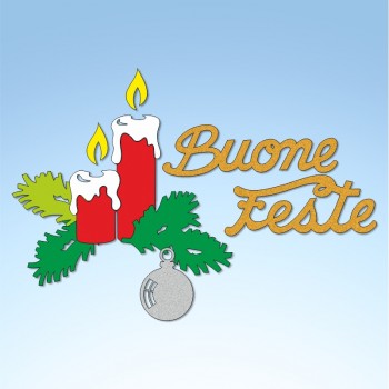 Vetrofania candele, rami e buone feste, misura circa cm. 110x50