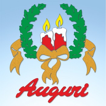 Vetrofania ghirlanda agrifoglio candele e auguri, misura circa cm. 80x45