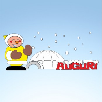 Vetrofania igloo, eschimese ed auguri, misura circa cm. 110x50
