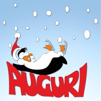 Vetrofania pinguino che scivola, misura circa cm. 60x75