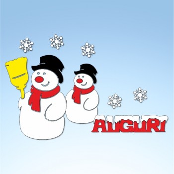 Vetrofania pupazzi di neve con auguri, misura circa cm. 100x60