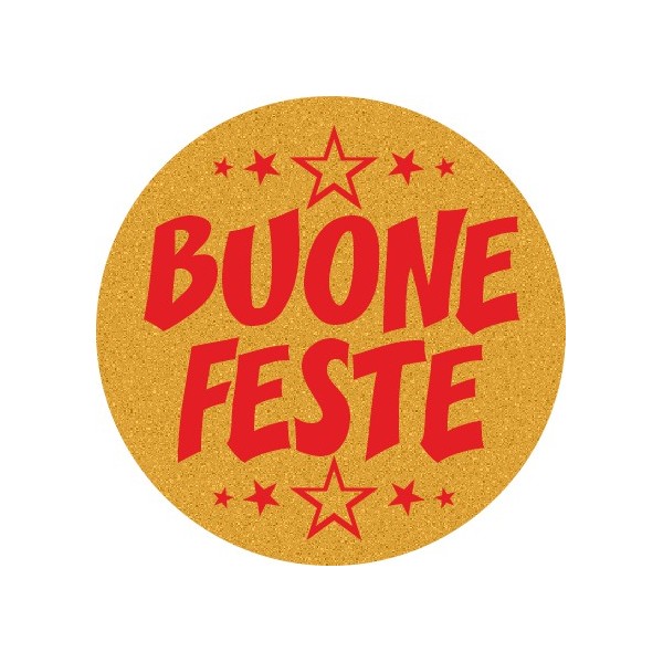 200 etichette Buone feste tondo, mm.36x36 - ORO