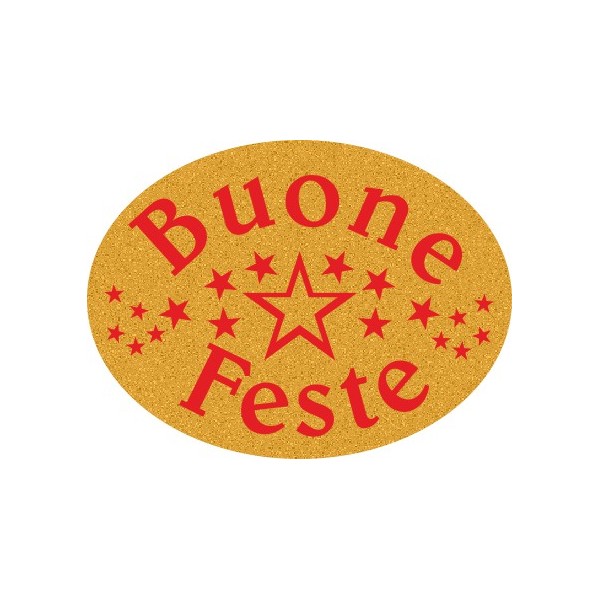 200 etichette ca. Buone feste ovale, mm.36x27 - ORO
