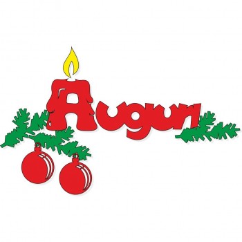 Scritta natale auguri con a a candela, rametti e b...