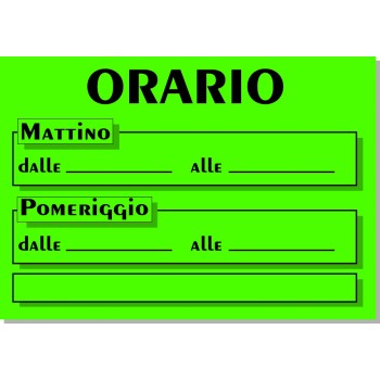 Orario Fluo Cm.20X14 - 25 Cartelli - Fluo Assortiti