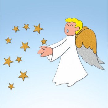Vetrofania Angelo e stelle, misura cm. 45x30