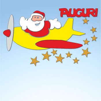 Vetrofania Babbo Natale con aereo, misura cm. 55x40
