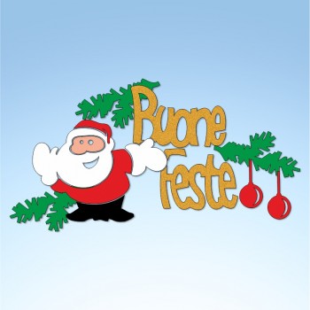 Vetrofania Babbo Natale con buone feste, misura cm. 55x30