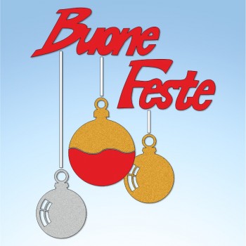 Vetrofania Buone Feste e bocce, misura cm. 37x50