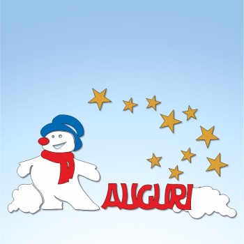 Vetrofania Pupazzo di neve auguri e stelle, misura cm. 55x35
