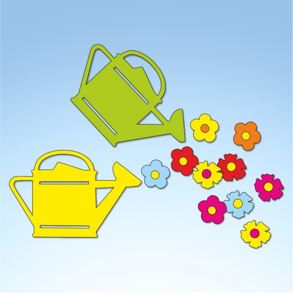 Vetrofania primavera annaffiatoi con fiori, misura cm. 70x65