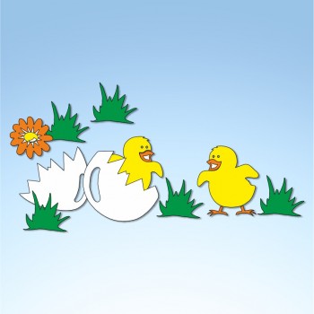 Vetrofania primavera composizione pulcini, misura cm. 90x50