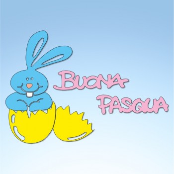 Vetrofania primavera uovo, coniglio e buona Pasqua, misura cm. 80x60