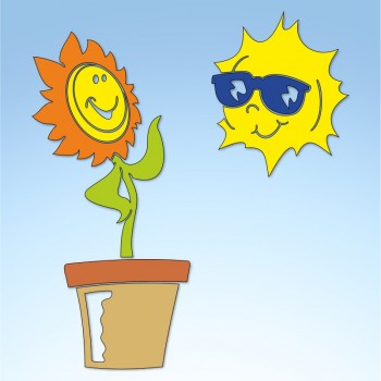 Vetrofania primavera vaso fiore e sole, misura cm. 75x75